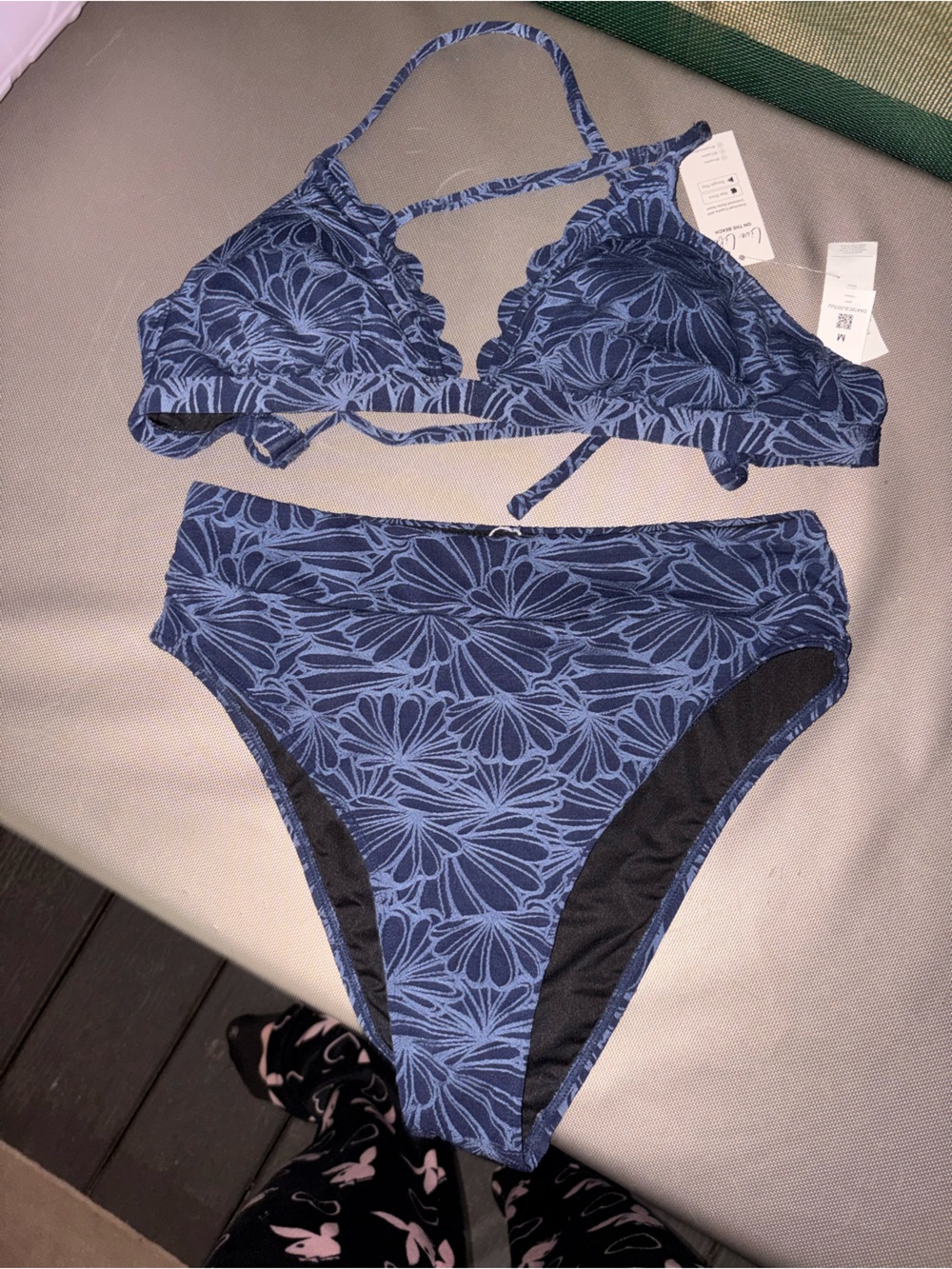 Cupshe Blue Floral Lace-Edge Two-Piece Bikini
